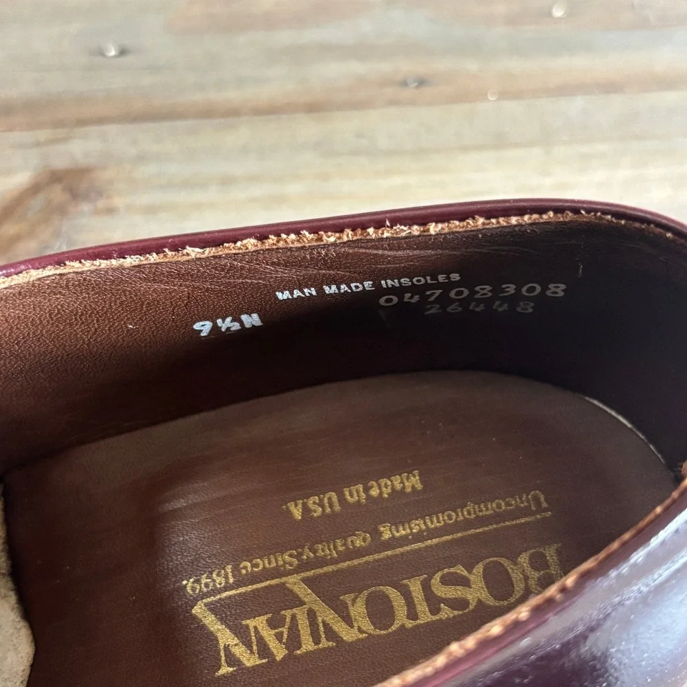 Bostonian Cap Toe Oxford Mens 9.5N Leather Classic Burgundy Made in USA Heritage